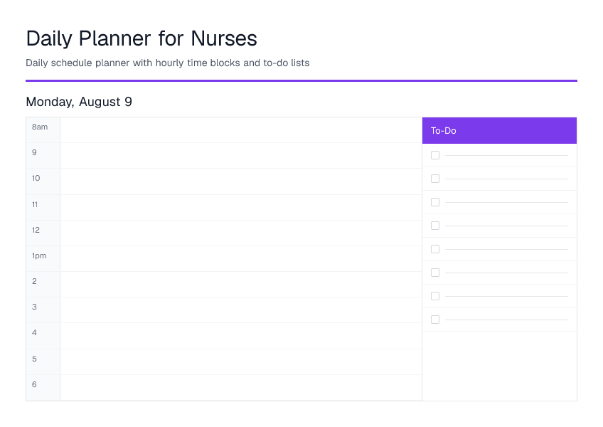 For Nurses — Daily Planner — printable PDF preview