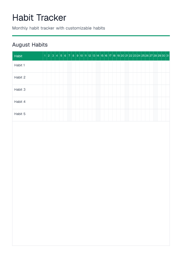 Habit Tracker — printable PDF preview