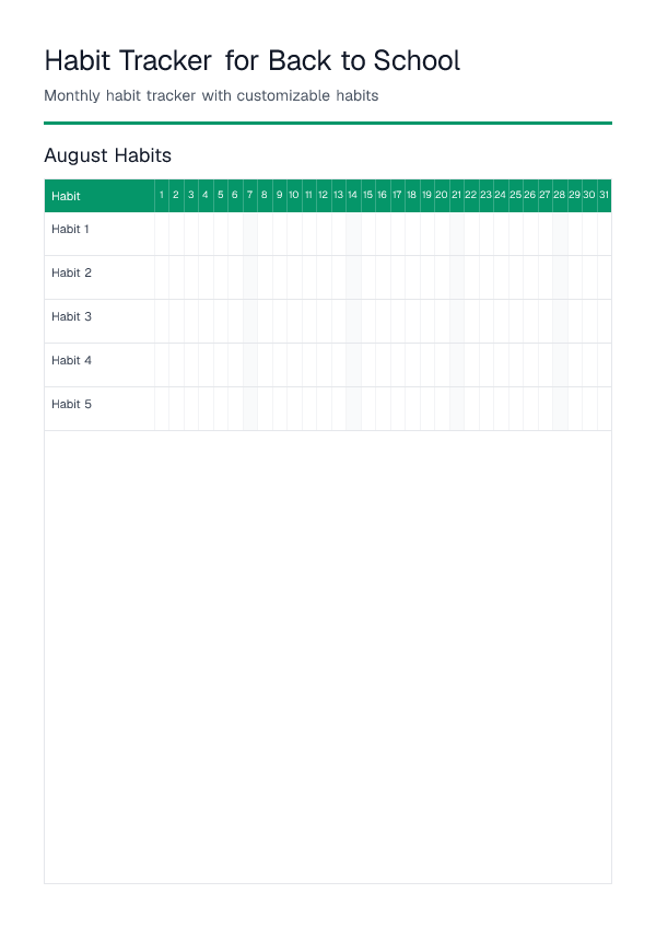 Back To School — Habit Tracker — printable PDF preview