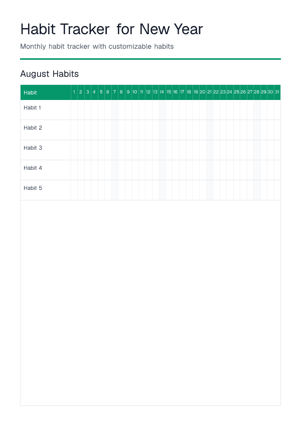 New Year — Habit Tracker — printable PDF preview
