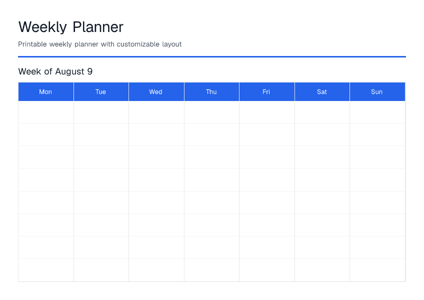 Weekly Planner — printable PDF preview