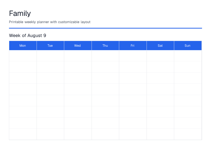 Family — Weekly Planner — printable PDF preview