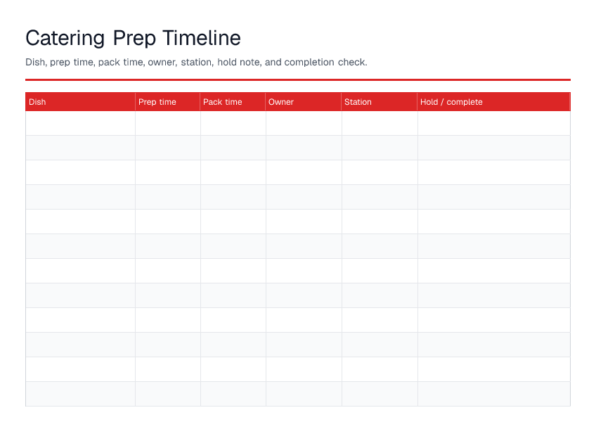 Catering Prep Timeline — printable PDF preview