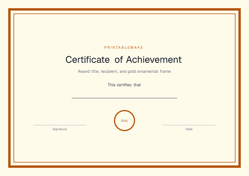 Certificate of Achievement — printable PDF preview