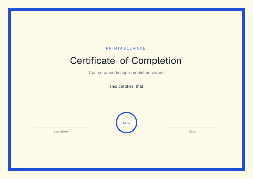 Certificate of Completion — printable PDF preview