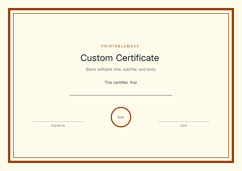 Custom Certificate — printable PDF preview
