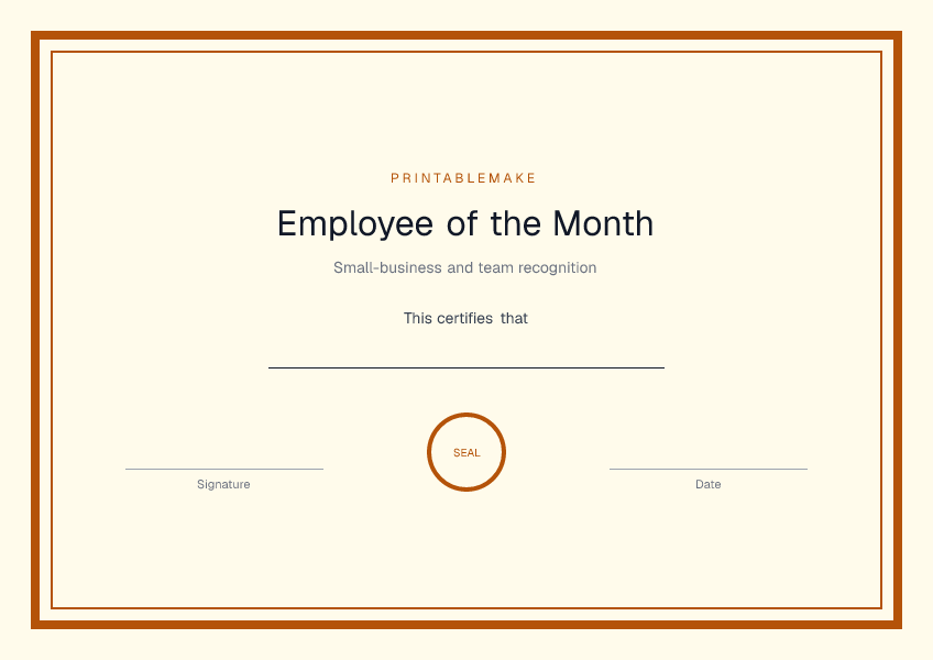 Employee of the Month — printable PDF preview