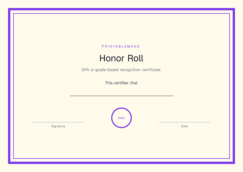 Honor Roll — printable PDF preview