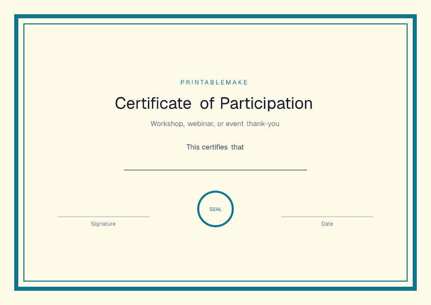 Certificate of Participation — printable PDF preview