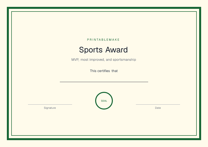 Sports Award — printable PDF preview