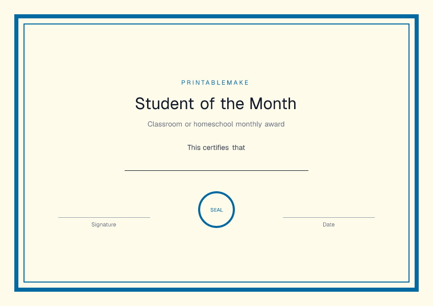 Student of the Month — printable PDF preview