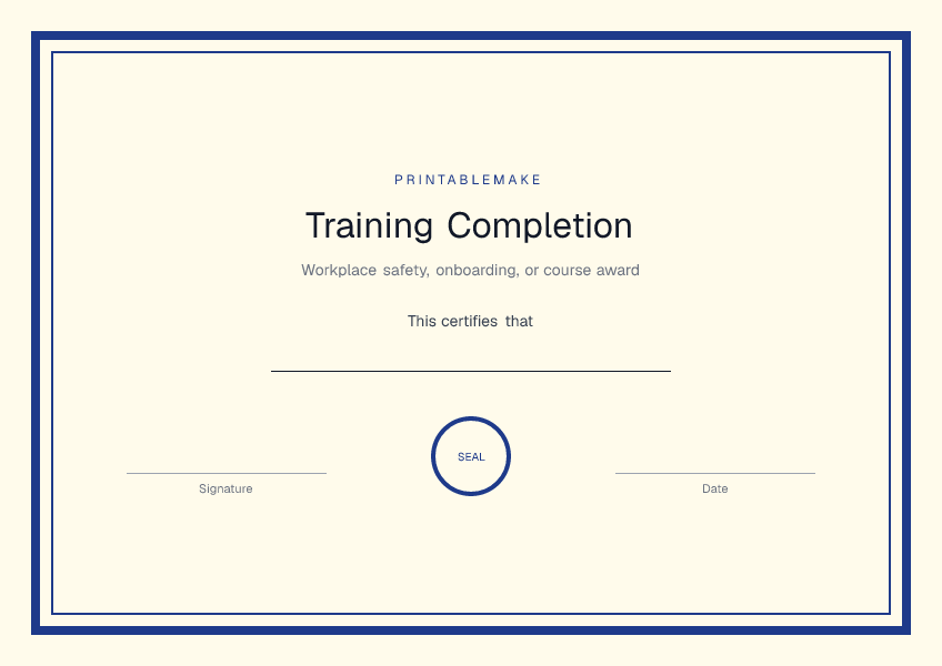 Training Completion — printable PDF preview