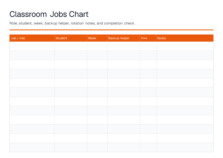 Classroom Jobs Chart — printable PDF preview