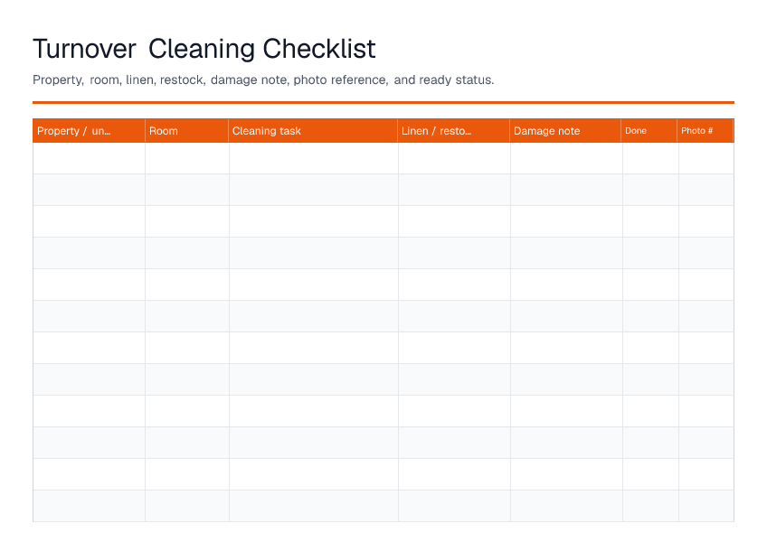 Turnover Cleaning Checklist — printable PDF preview