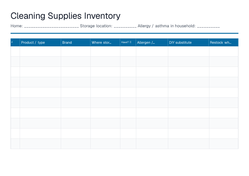 Cleaning Supplies Inventory — printable PDF preview