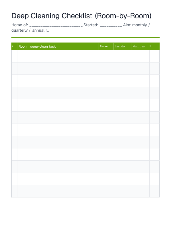 Deep Cleaning Checklist (Room-by-Room) — printable PDF preview