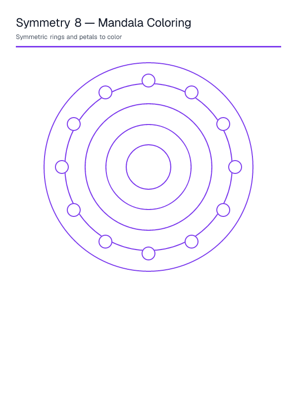 Symmetry 8 — Mandala Coloring — printable PDF preview