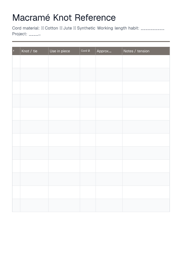Macramé Knot Reference — printable PDF preview