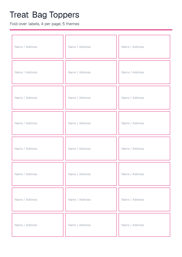 Treat Bag Toppers — printable PDF preview