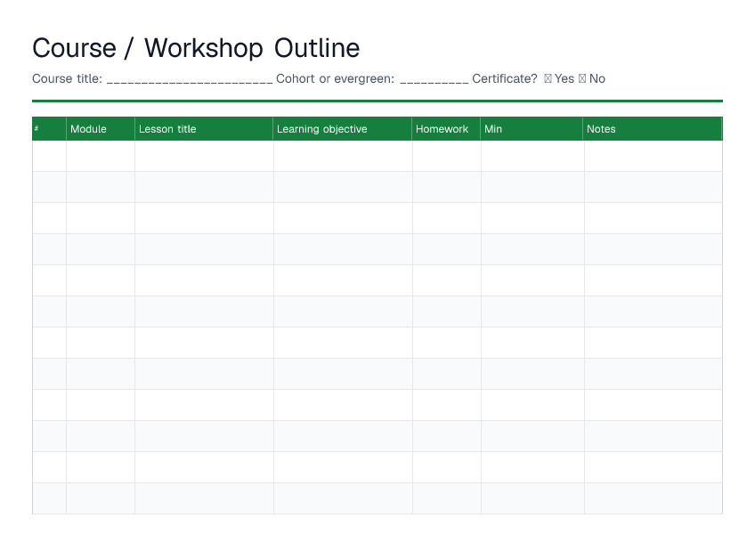 Course / Workshop Outline — printable PDF preview