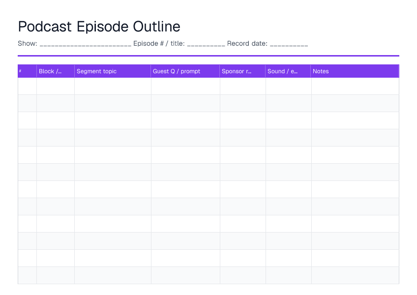 Podcast Episode Outline — printable PDF preview
