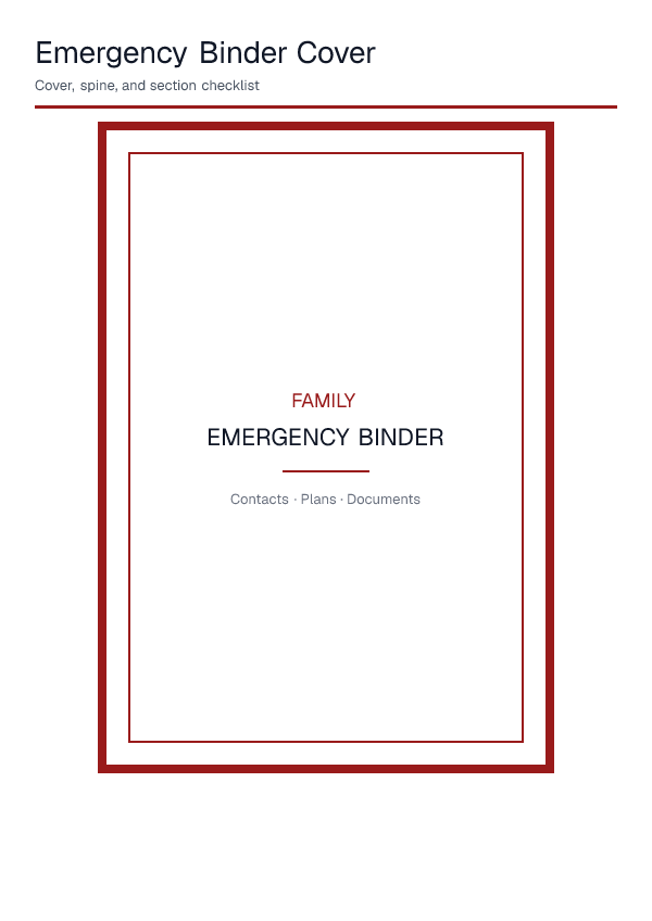Emergency Binder Cover — printable PDF preview