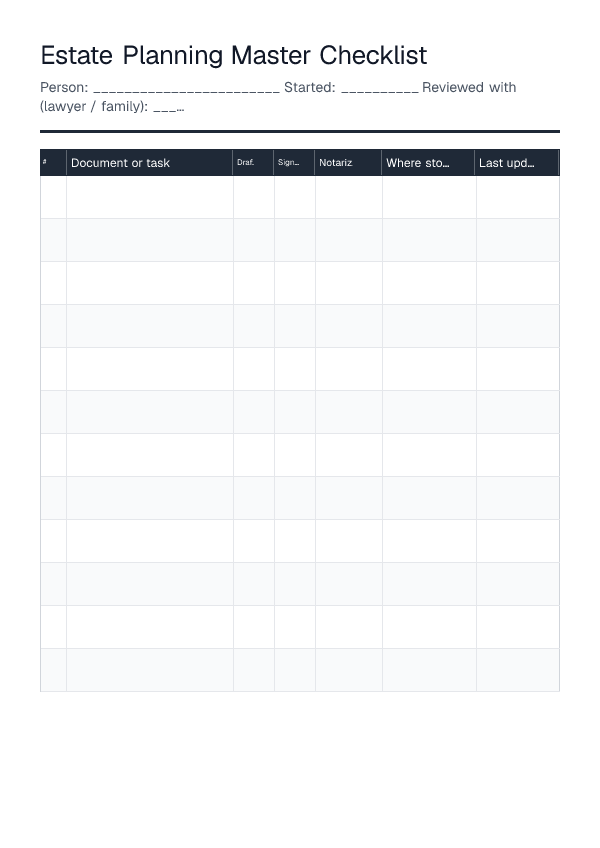 Estate Planning Master Checklist — printable PDF preview