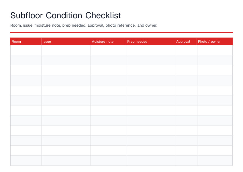 Subfloor Condition Checklist — printable PDF preview