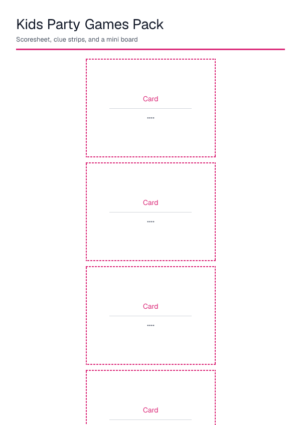 Kids Party Games Pack — printable PDF preview
