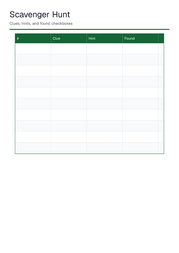 Scavenger Hunt — printable PDF preview