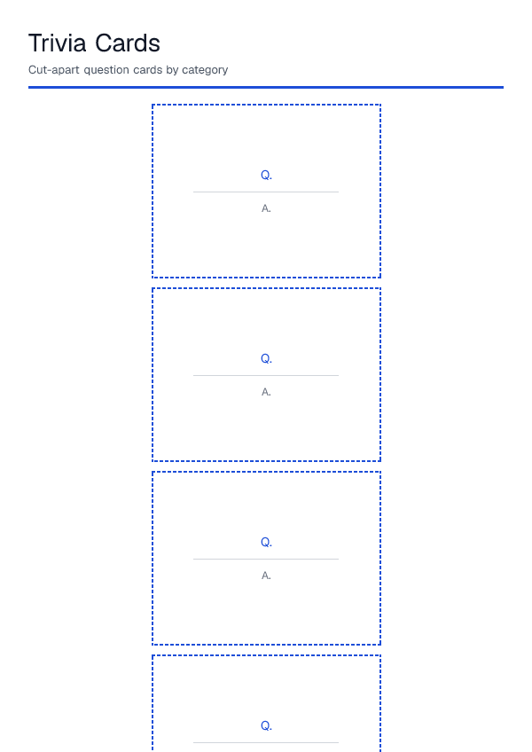 Trivia Cards — printable PDF preview