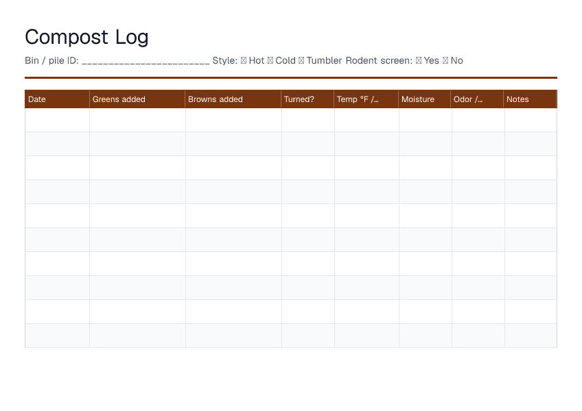 Compost Log — printable PDF preview