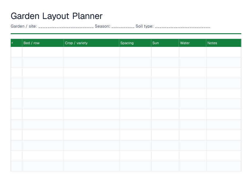 Garden Layout Planner — printable PDF preview