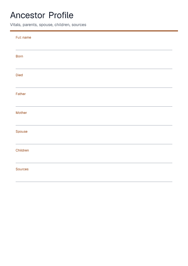 Ancestor Profile — printable PDF preview