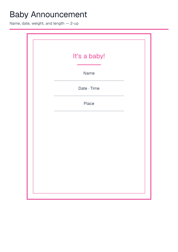 Baby Announcement — printable PDF preview