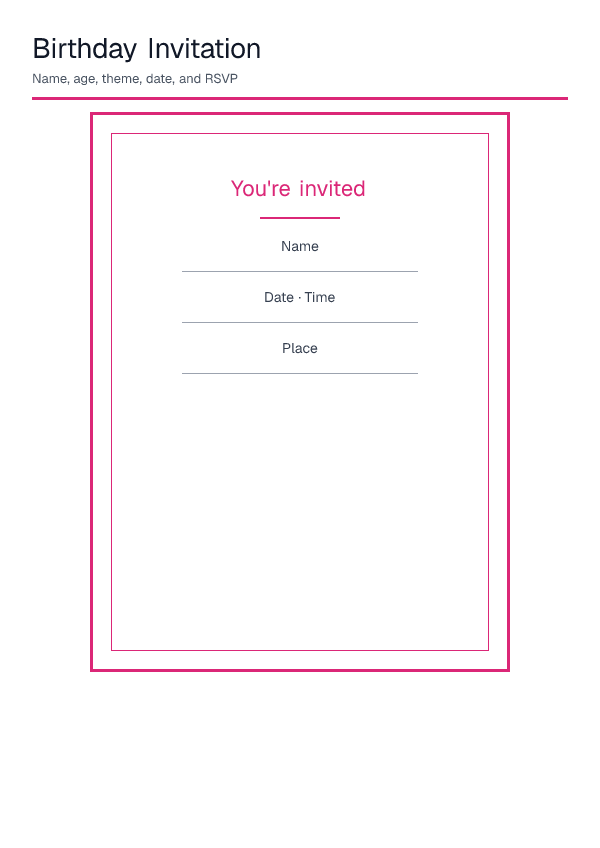 Birthday Invitation — printable PDF preview