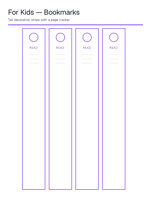 For Kids — Bookmarks — printable PDF preview