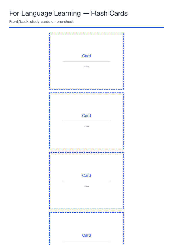 For Language Learning — Flash Cards — printable PDF preview