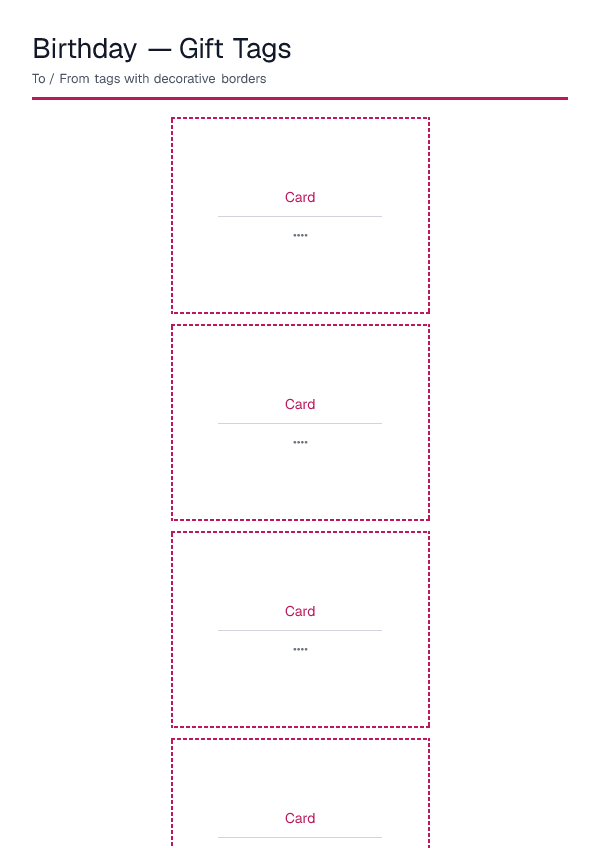 Birthday — Gift Tags — printable PDF preview