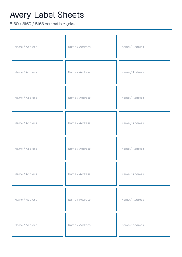 Avery Label Sheets — printable PDF preview