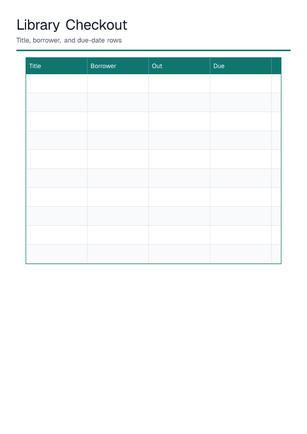 Library Checkout — printable PDF preview