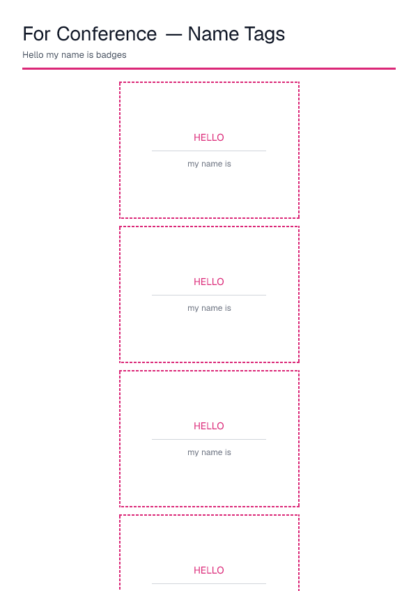 For Conference — Name Tags — printable PDF preview