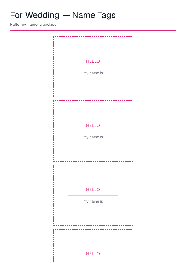 For Wedding — Name Tags — printable PDF preview