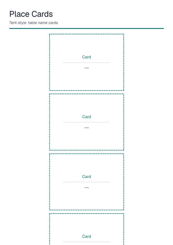 Place Cards — printable PDF preview