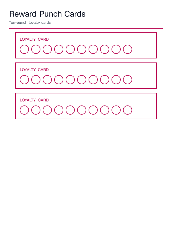 Reward Punch Cards — printable PDF preview