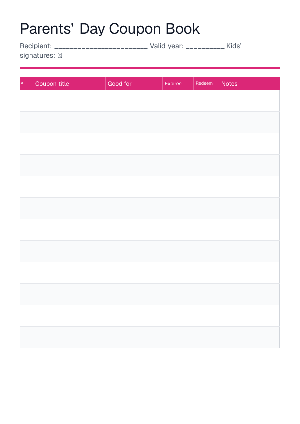 Parents’ Day Coupon Book — printable PDF preview