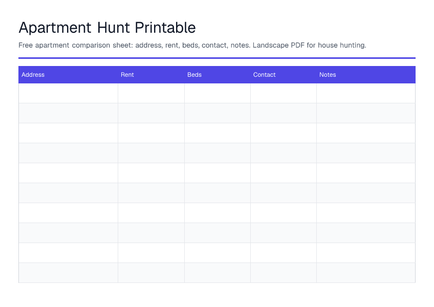 Apartment Hunt Printable — printable PDF preview
