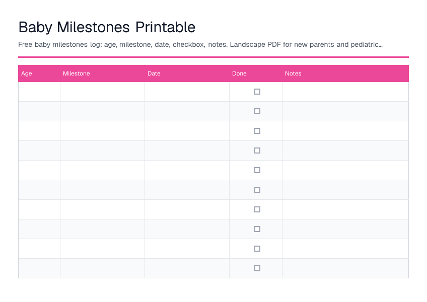 Baby Milestones Printable — printable PDF preview