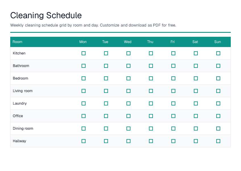 Cleaning Schedule — printable PDF preview