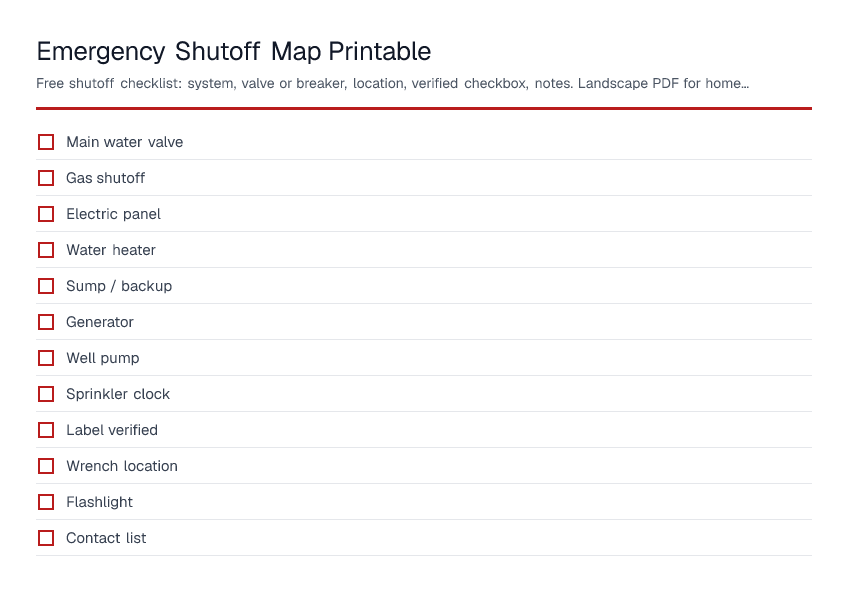 Emergency Shutoff Map Printable — printable PDF preview